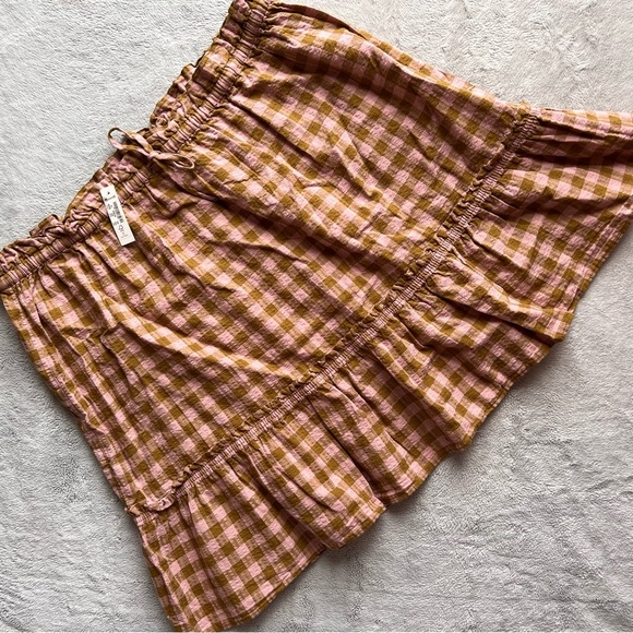 Madewell Dresses & Skirts - NWT Madewell Pull-On Ruffle Tiered Mini Skirt Gingham Seersucker Spiced Olive XL